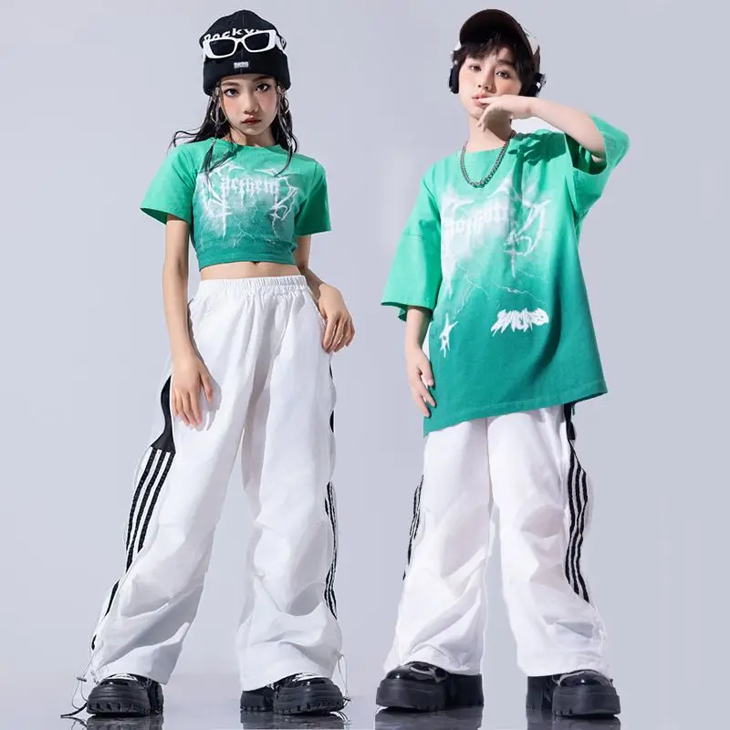 2024 Kids Jazz Dance Clothes Girls Navel Tops Yellow Pants Loose Hip Hop Clothing Loose Street Dance Performance Costume