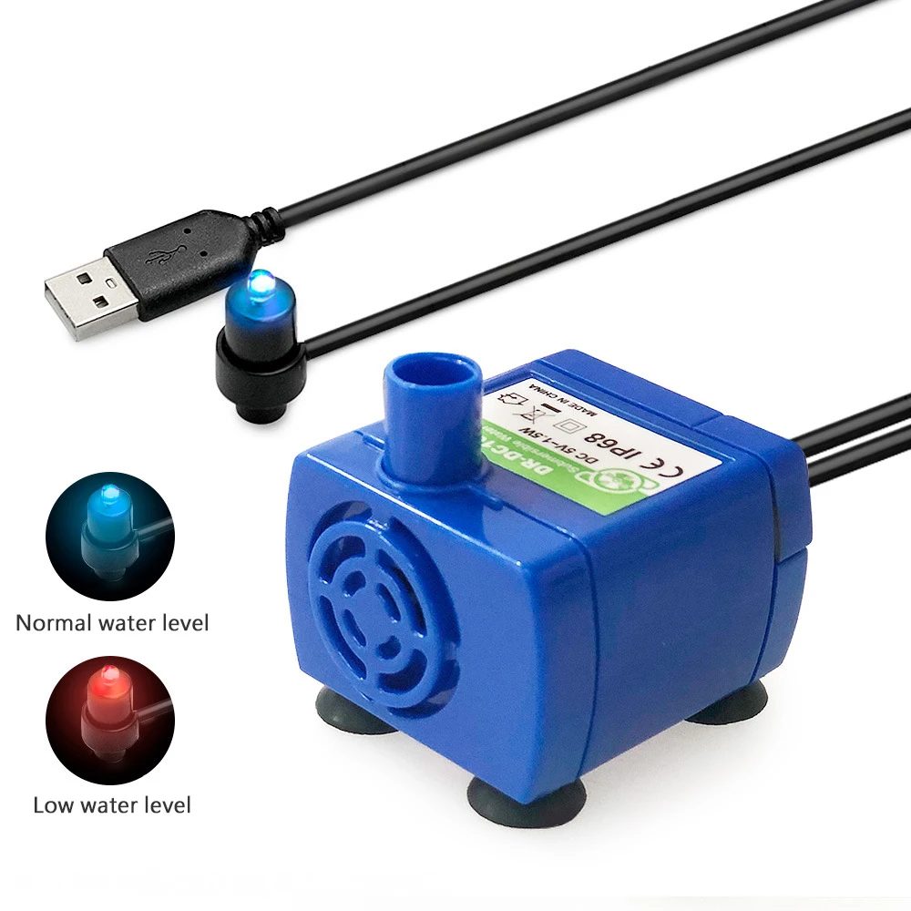 USB Pet Water Fountain Pump Replacement Low Noise Pump Motor with LED Indicator Light