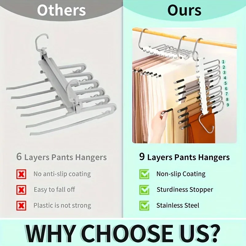 5-layer Folding Trouser Rack Multifunctional Trouser Hanger Hook Trouser Rack Home Clothing Store Stainless Steel Trouser Hanger