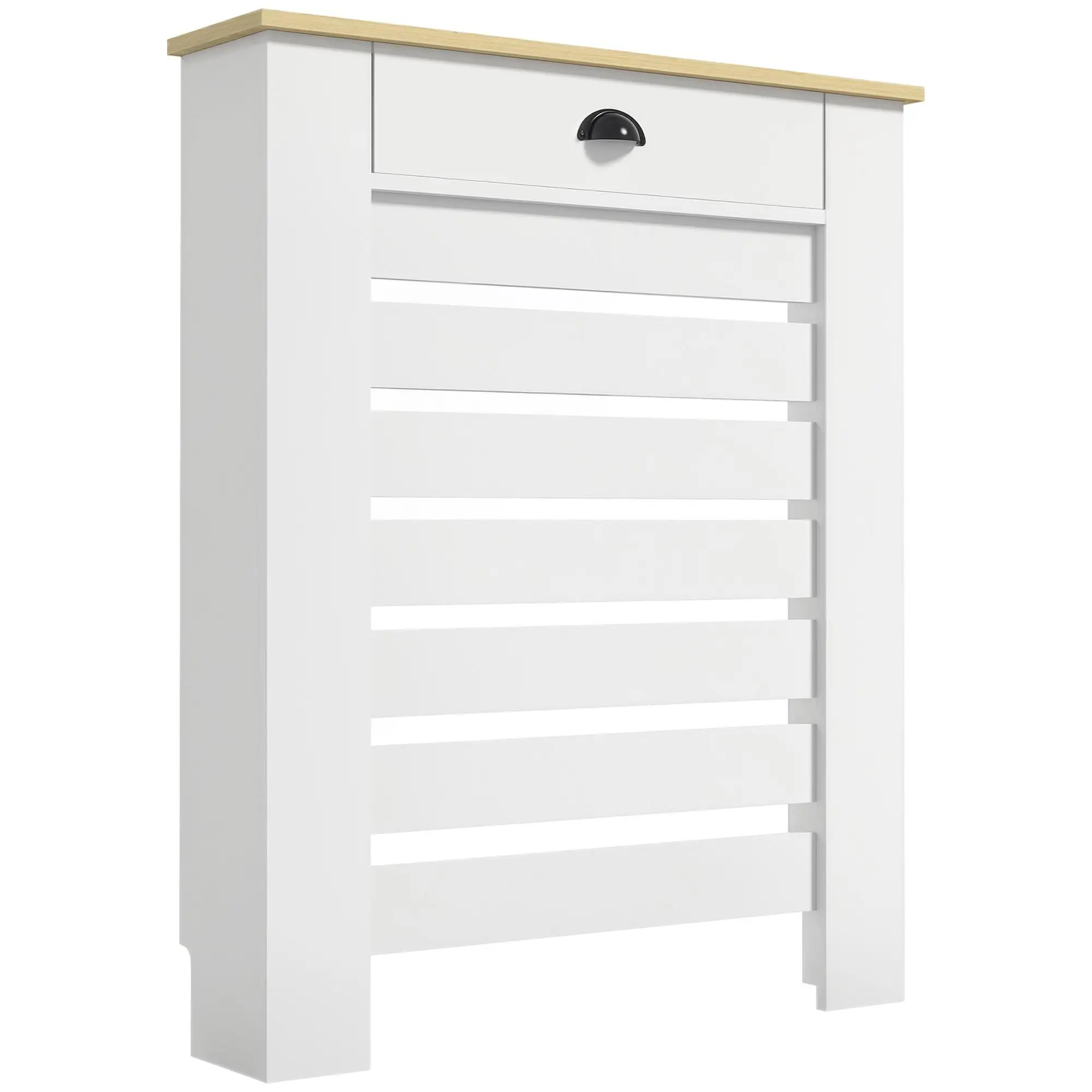 Copritermosifone Con 1 Cassetto E Doghe Orizzontali Bianche 78X19X95,5Cm Homcom-image