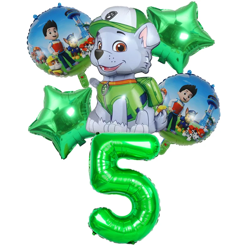 6pcs 새로운 발 순찰 생일 풍선 세트 라이더 록키 주마 에베레스트 알루미늄 호일 풍선 어린이 생일 장식 기사