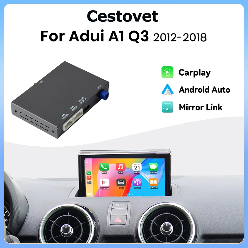 Adattatore di interfaccia Junsun Wireless CarPlay Android Auto per Audi A1 Q3 MMI 3G RMC HN+ 2012-2018 Bluetooth AirPlay Mirror Link Navigazione GPS online Funzioni Car Play