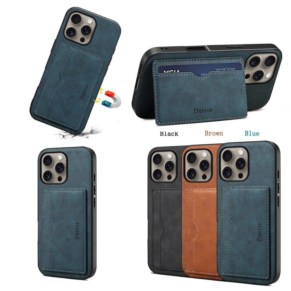 เคสโทรศัพท์หนังแม่เหล็กแบบหรูหราพร้อมช่องใส่บัตร ดีไซน์เรโทร ผิวด้าน สำหรับ iPhone 17 PRO MAX 17 AIR 16 PRO MAX 16 PLUS 16E