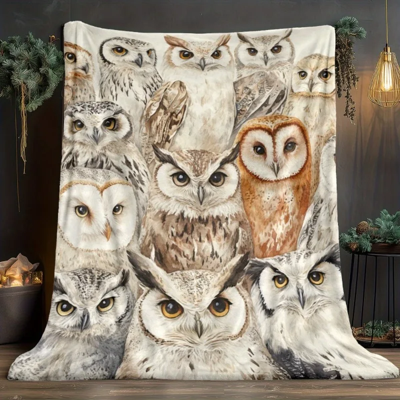 1pc Owl Portrait Art HD Print Blanket - Lightweight Flannel All-Season Multi-Functional Holiday Gift