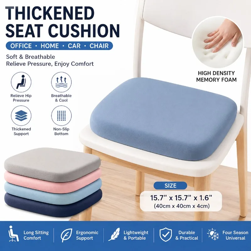 Soft Thickened Chair Cushion Breathable Ice Silk Seat Pad High Resilience Foam Non-Slip Removable Cover Office Dining Home