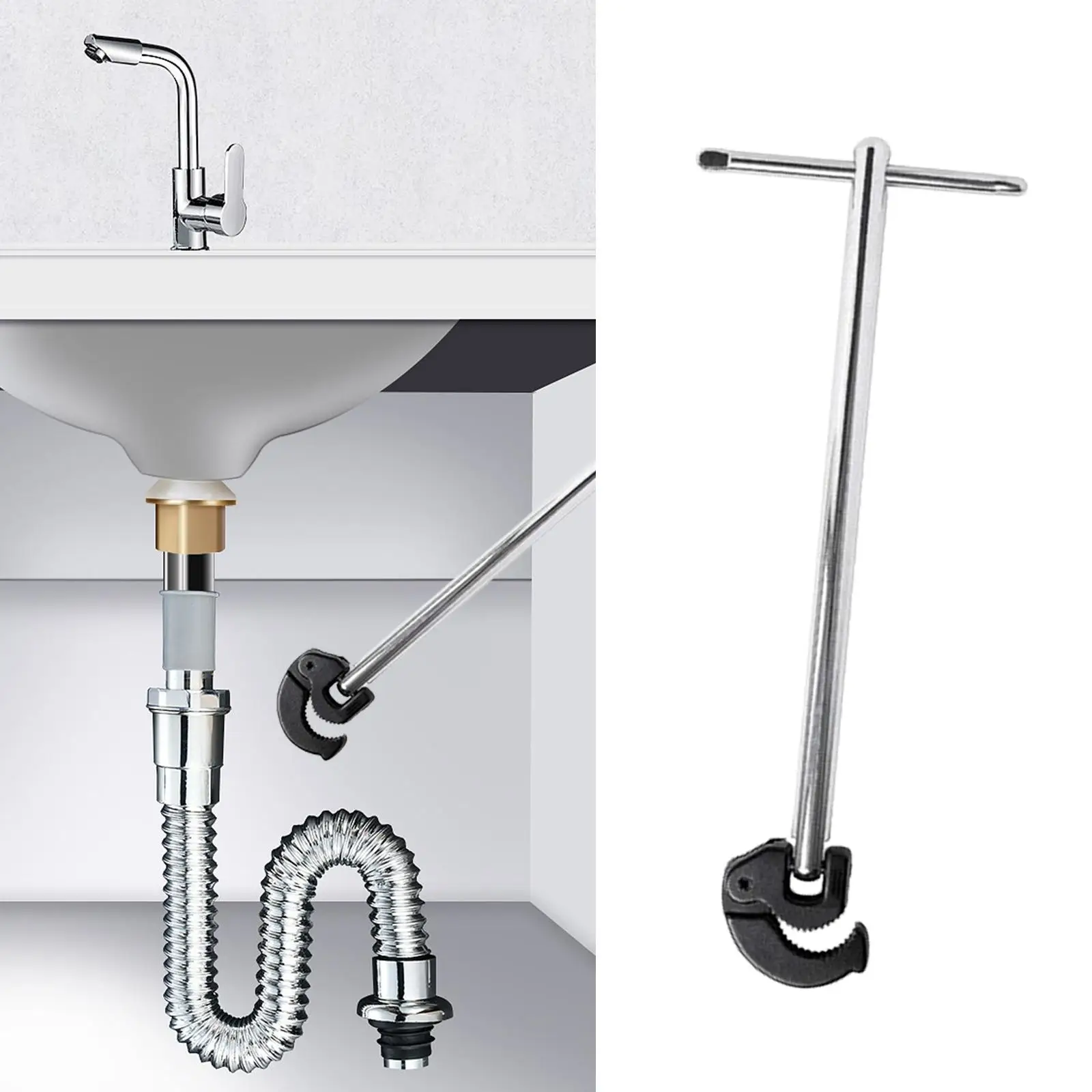 Basin Wrench Compact Jaw Plumber for Fixing Back and Union Nuts Sink Installation Plumbing Applications Tight Space Bath Drains