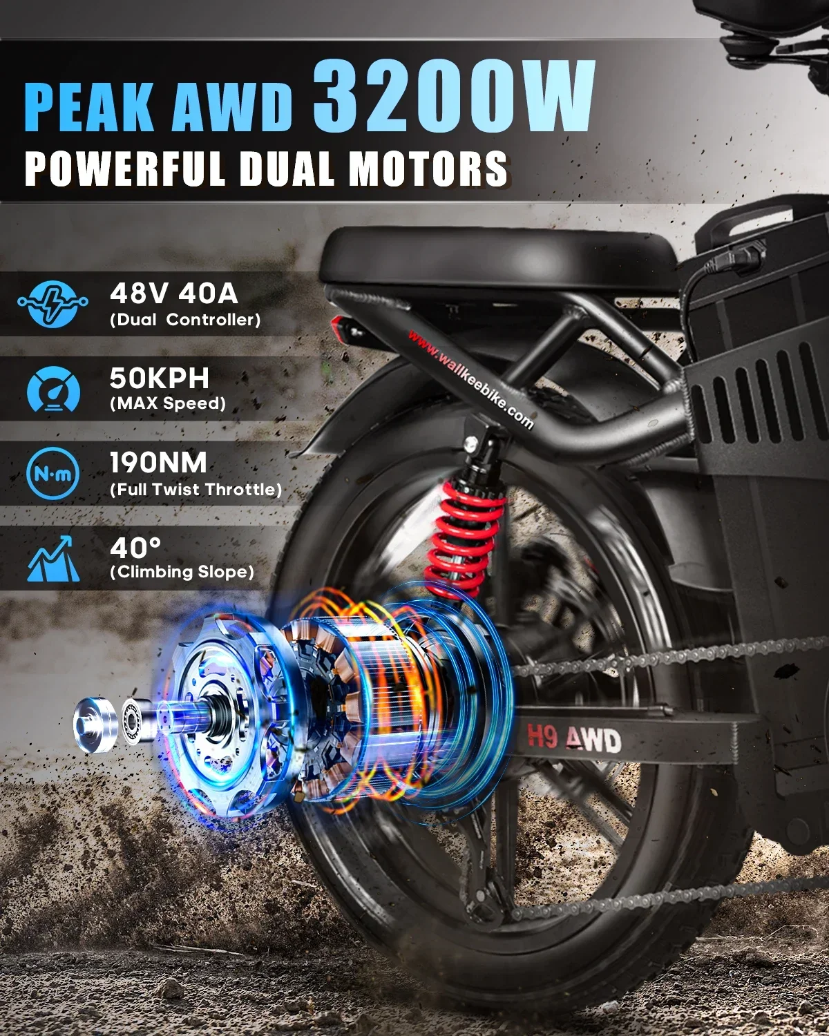 EBIKE H9 AWD City Electric Bicycle 2000W Folding 60AH Ebike 20*4.0" Fat Tire Mountain Multiple shock absorption All terrain Bike