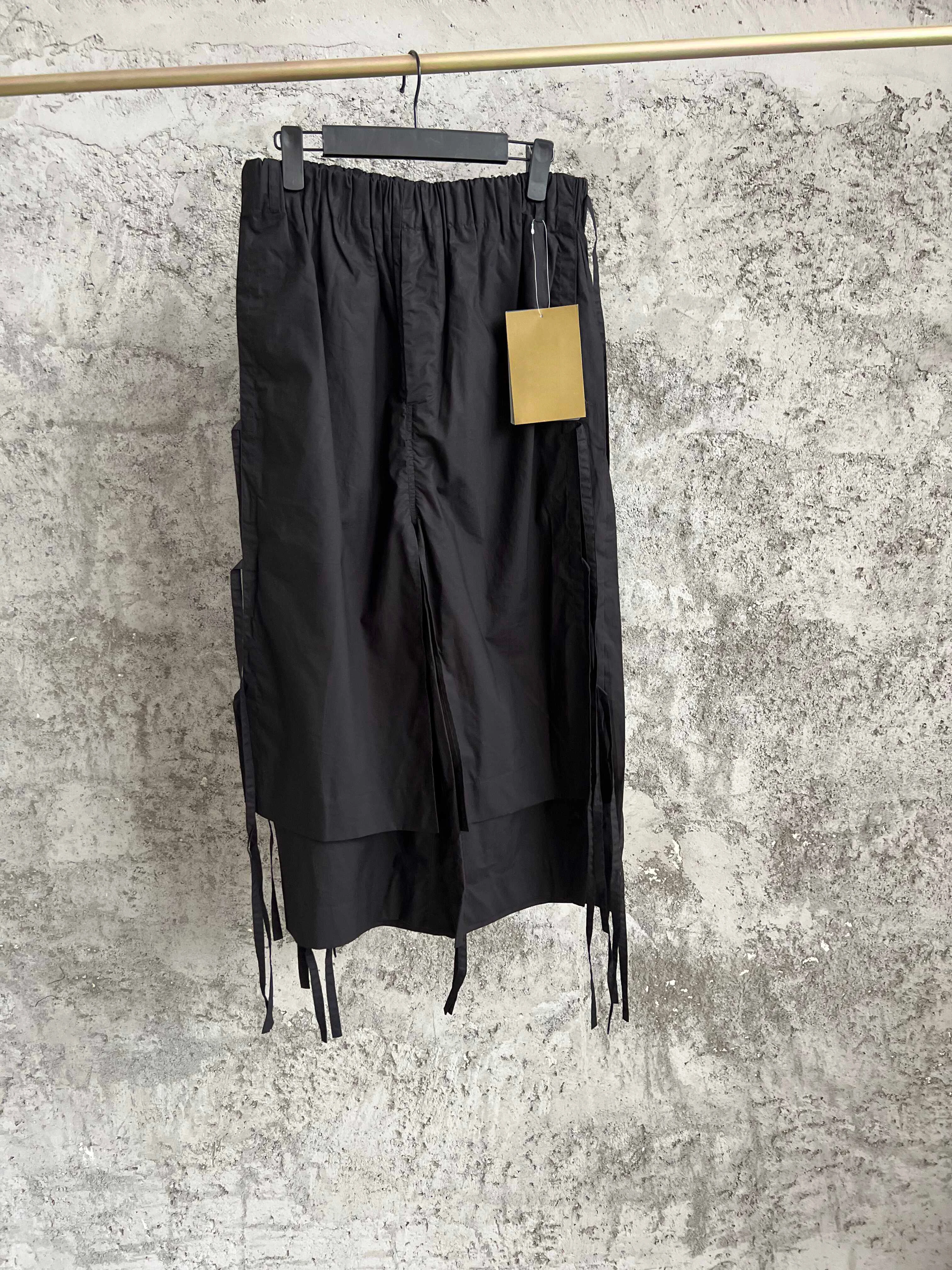 

TOP-YAMAMOTO Tassel Deconstructed Double-layer nine-inch pants with ribbons for casual men's trousers