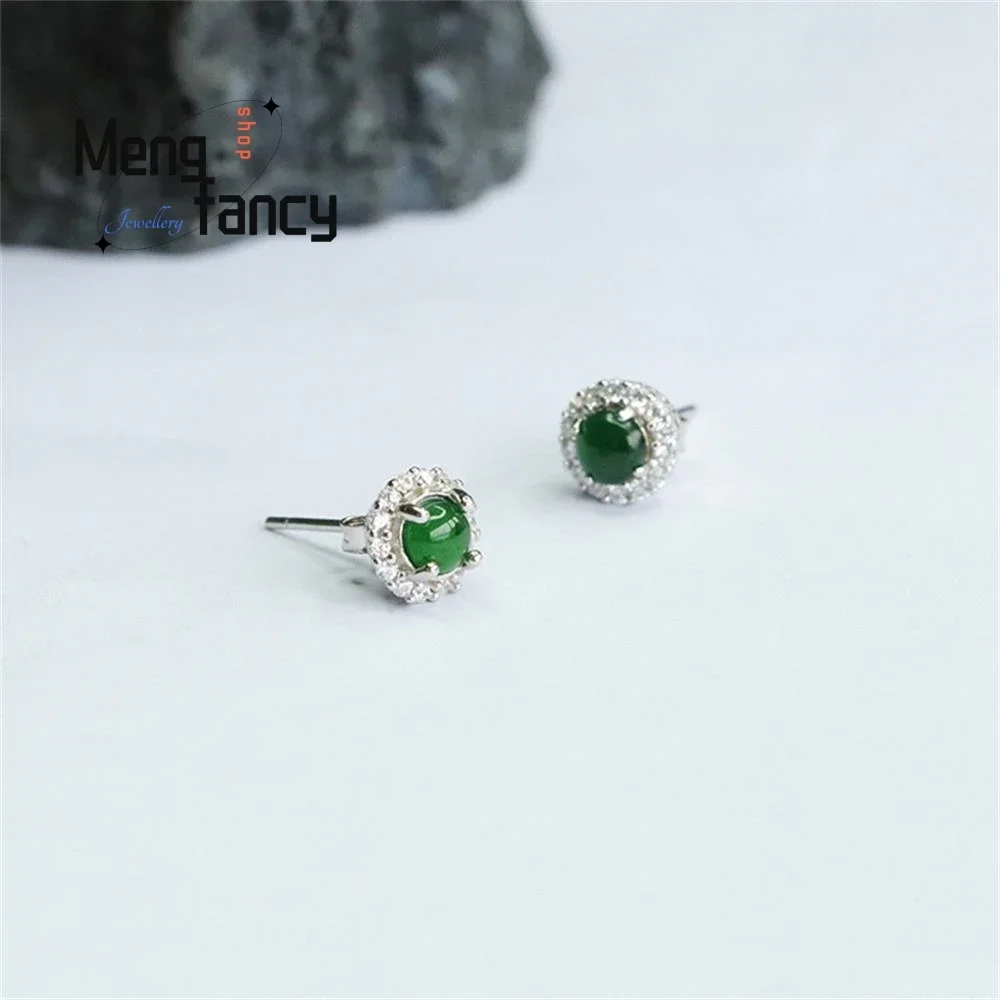 S925 Silver Natural Jadeite In Ice Type Imperial Green Earrings Exquisite Elegant Simple High-grade Luxury Quality Fine Jewelry