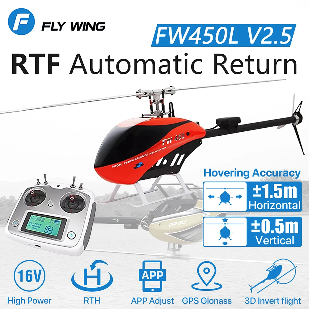 Fly Wing FW450L V2.5 RC Helicopters for Adults Remote Control RTF FBL 3D GPS APP Automatic Return w/H1 Flight Control System 6CH