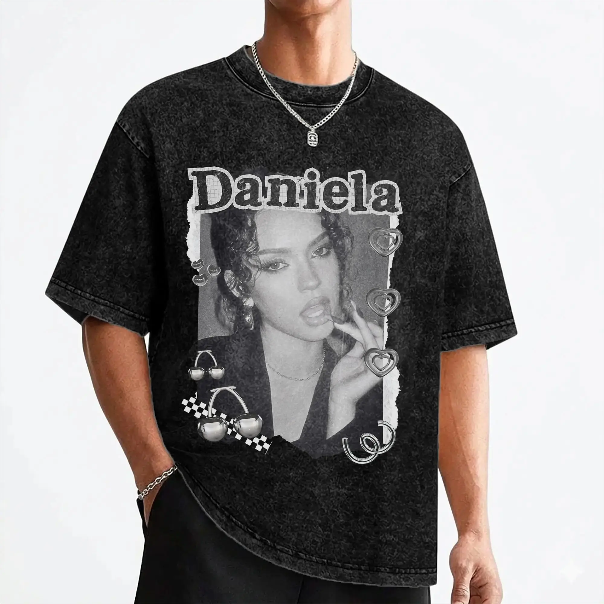 Daniela Katseyes Kpop Girl Group T Shirt Washed Short Sleeve T-Shirts  Retro for Men Women Streetwear Graphic Printed Tee Shirt