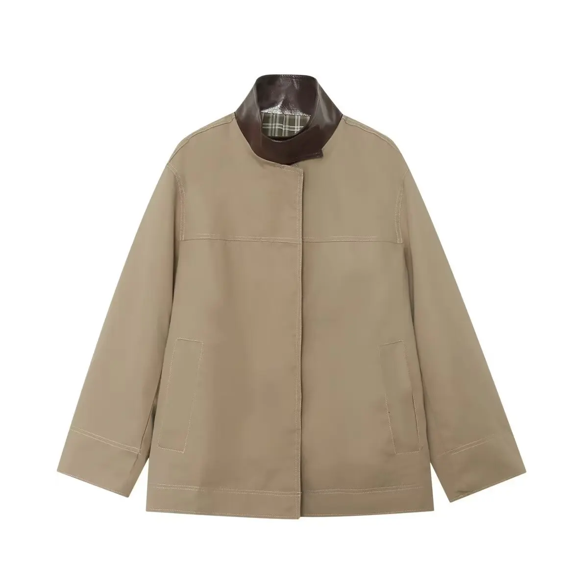 

Осенне-зимняя верхняя одежда с высоким воротником и ленивыми цветными блоками, свободный топ с карманами, женское модное стильное пальто