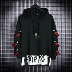 Sudadera con capucha de estilo Hip Hop para hombre, ropa de calle japonesa con cintas de retales, estilo Harajuku, ropa de otoño