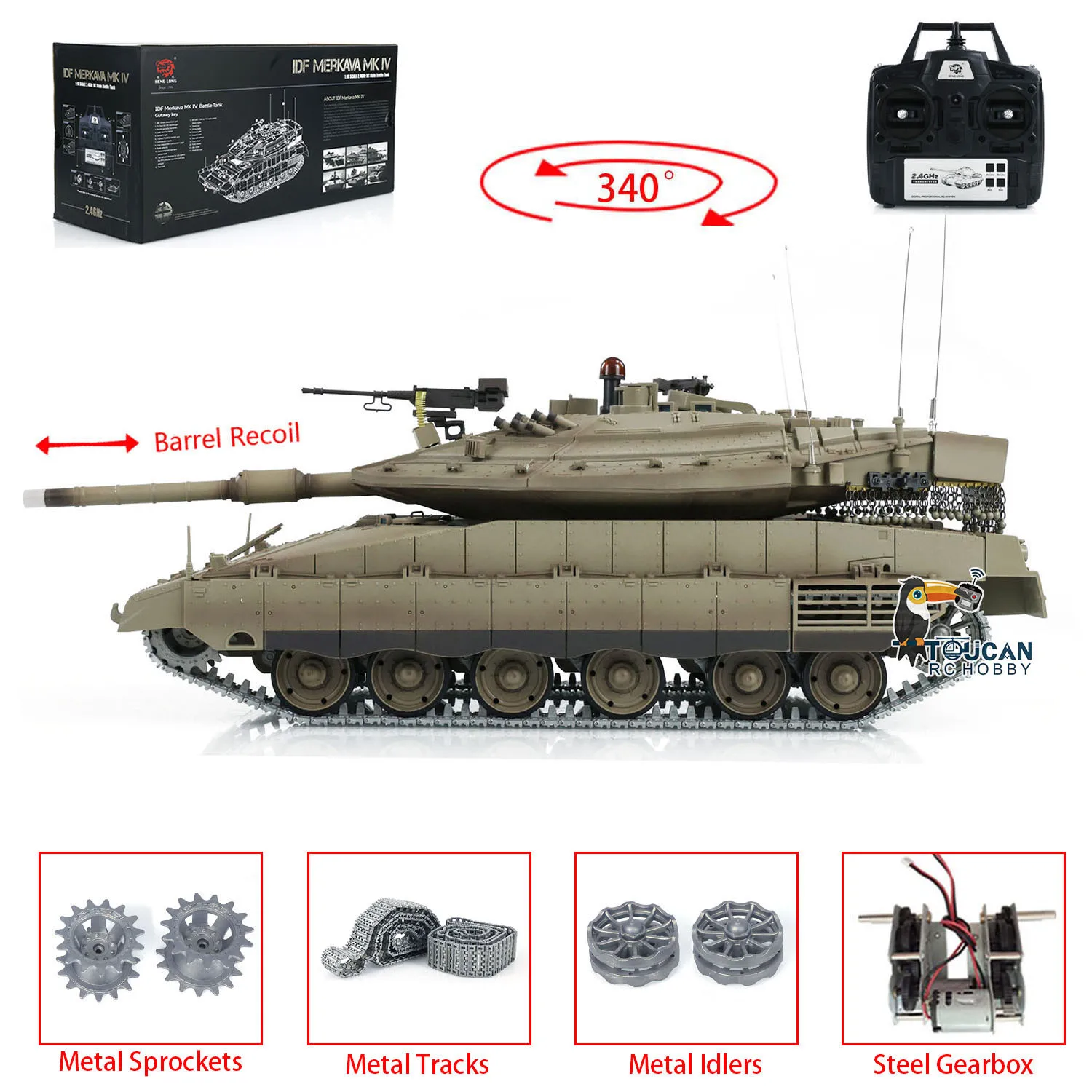 1:16 Heng Long RC Military Battle Tanks TK7.0 IDF Merkava MK IV 3958 Upgraded Edition Metal Tracks Toucan Remote Control Cars