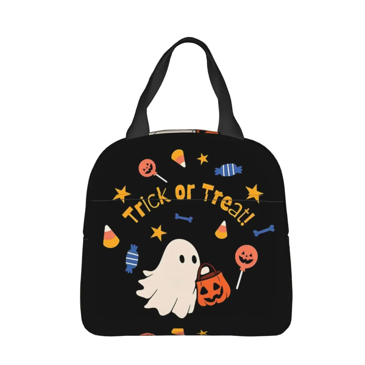 Trick Or Treat Halloween Pumpkims Ghost Insulated Lunch Bag Cooler Bag Meal Leakproof Tote Lunch Box Food Bag School Travel