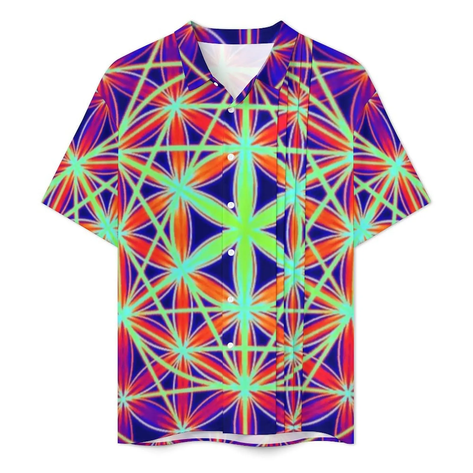 Sacred Geo Vacation Shirt Psychedelic Flower of Life Hawaii Casual Shirts Men Loose Blouses Short Sleeve Streetwear Design Tops