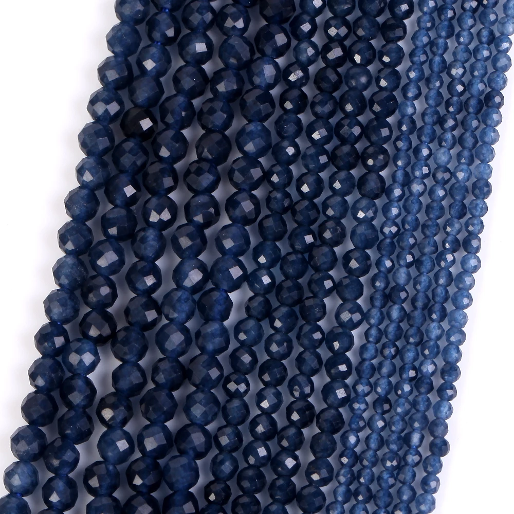 2-4mm Natural Faceted Blue Stone Loose Beads for Jewelry Making DIY Bracelet Necklace Accessories