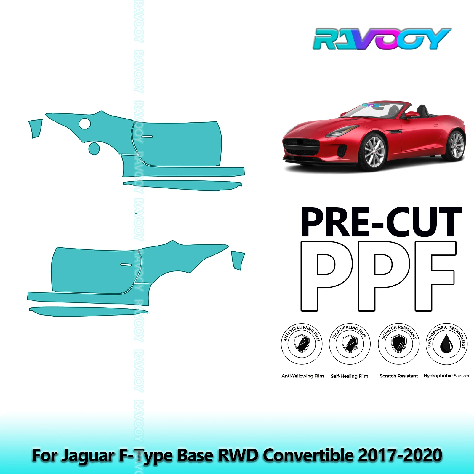 

For Jaguar F-Type Base RWD Convertible 2017-2020 8.5mil Pre-Cut PPF Door & A/B Pillar Kit TPU Paint Protection Film Set