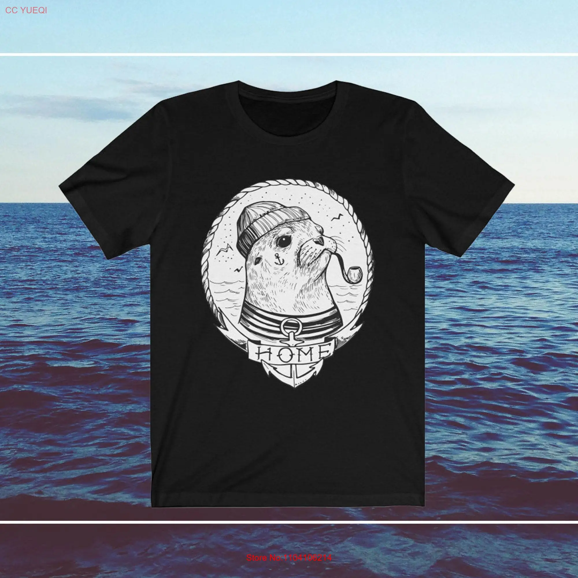 Nautical T Shirt Sea Lion Design Cotton Perfect Fit For Men And Women Unique Aesthetic In All Sizes Black