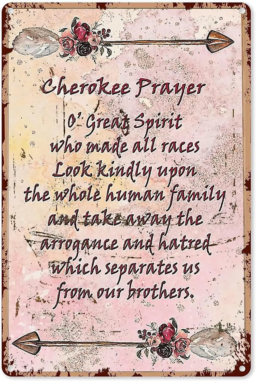 Poster Metal Sign Vintage Cherokee Prayer Tin Signs Retro Plaque Wall Decor Gift for Home Kitchen Office Club Ba