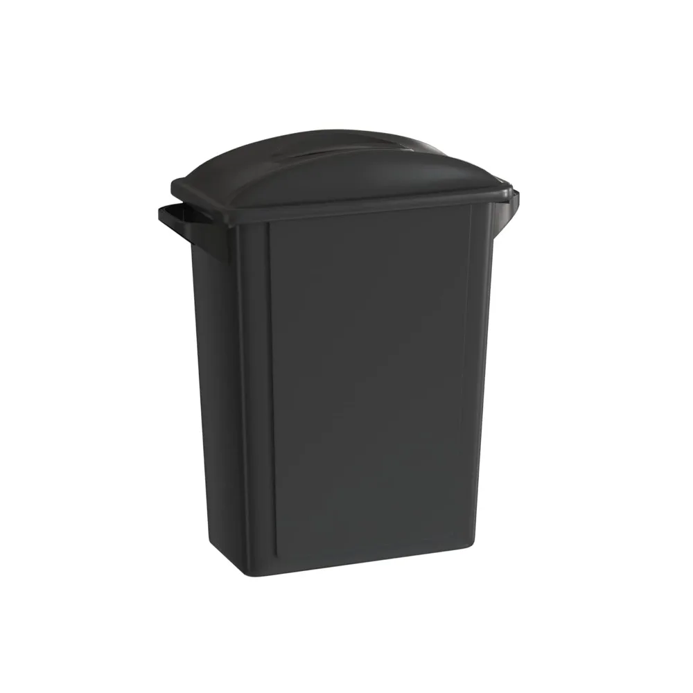 

16 Gallon Black Slim Jim Waste Bin with Flat Lid and Handle