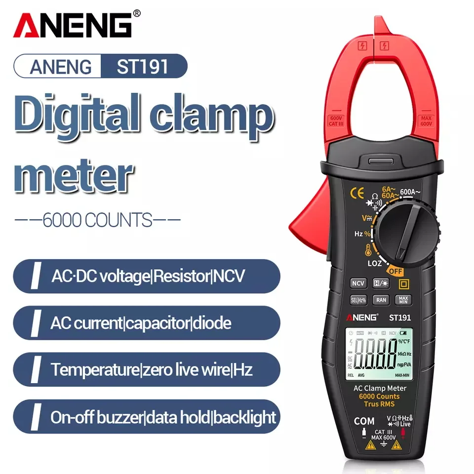 ANENG ST191/ST192/ST193/4 Digital Clamp Meters Multimeter AC/DC Current 6000 Counts True RMS Capacitance NCV Ohm Hz Transistor