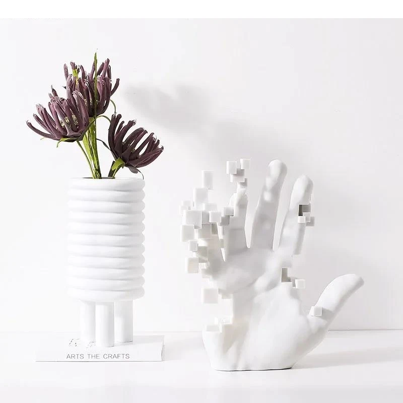 Resin Ornaments Check Hand Mosaic Crafts Statue White Hands Decorative Figurines Home Decoration Accessories