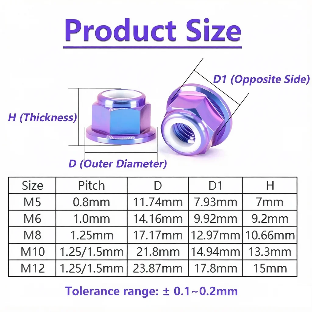 M5 M6 M8 M10 M12 TC4 Titanium Alloy Flange Nylon Lock Nut Nylon Insert Self Lock Flange Nut for Motorcycle/Cycling Modification
