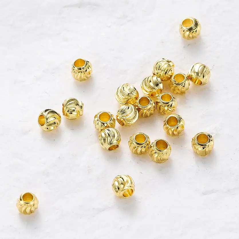 20pcs/lot 18K Gold Plated Striped Cut Flower Beads Earring Necklace Loose Spacer Beads Bulk For DIY Jewelry Wholesale Findings