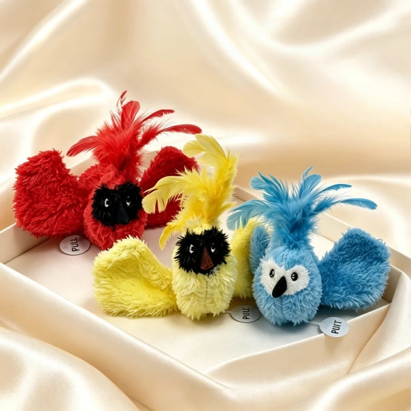 Interactive Cat Toy New Simulated Bird Sound Induction Realistic Feathers Catnip Kitten Toy Bite Plush Toys Cat Supplies