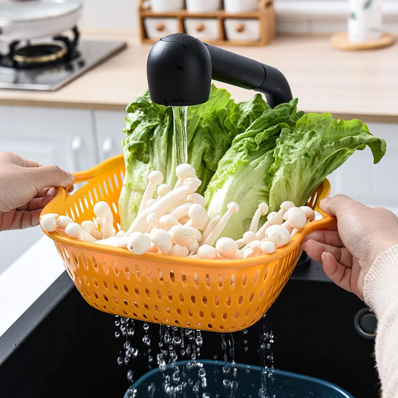 多機能の2層排水バスケットキッチン果物と野菜のバスケットふた食品収納バスケット