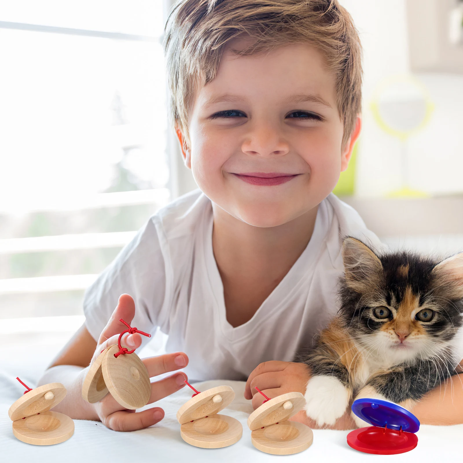 

24Pcs Baby Castanet Wood Castanet Flapper Bright Attractive Colors for Kids Musical Exploration Toddler Instruments