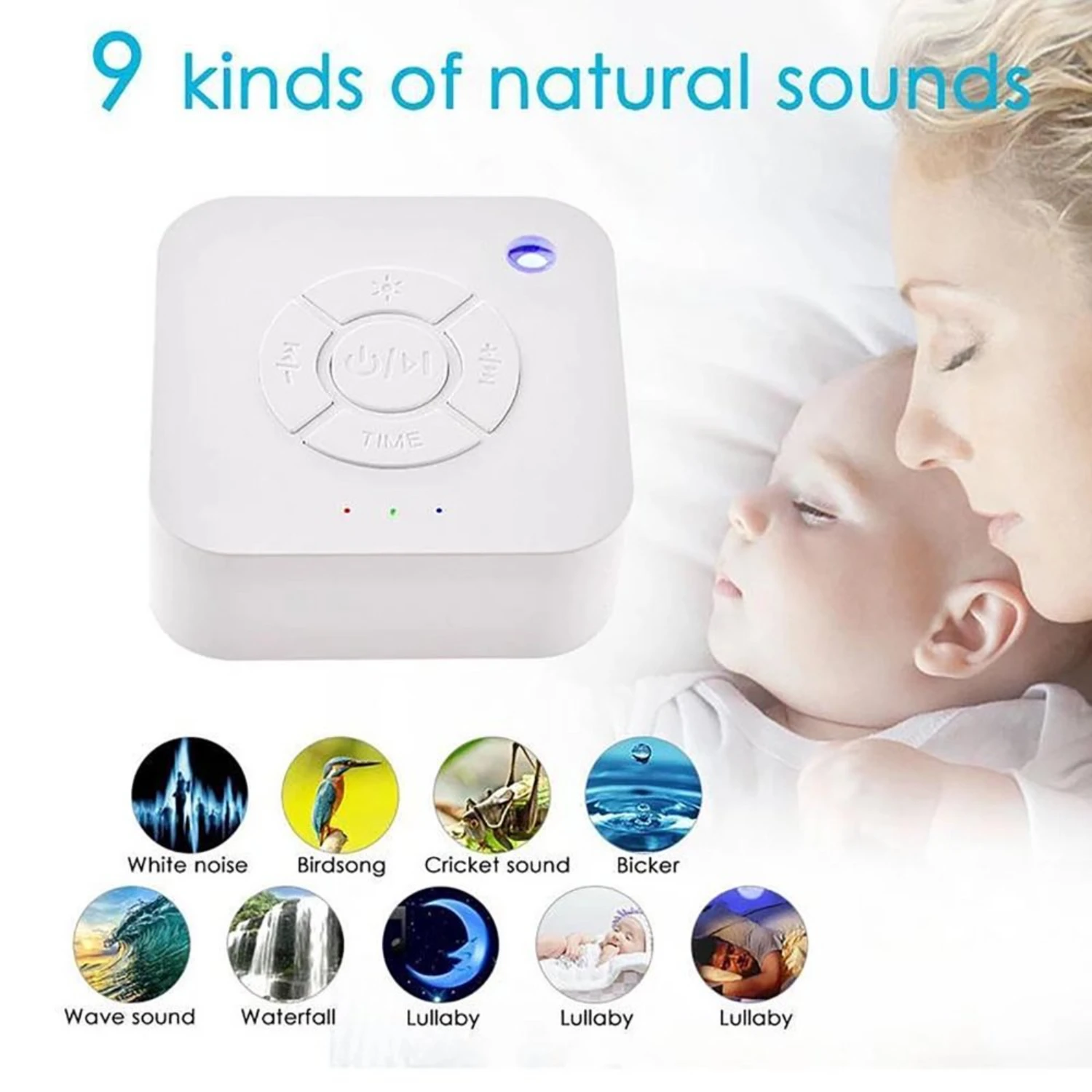 Máquina de ruído branco para bebê, máquina de som para dormir com 9 sons para crianças