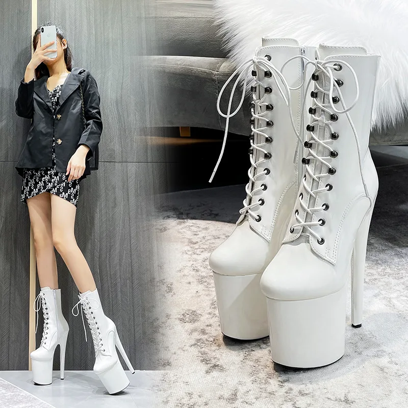 LAIJIANJINXIA New 20CM/8inches PU Upper Sexy Exotic High Heel Platform Party Women Model Boots Pole Dance Shoes GH2101