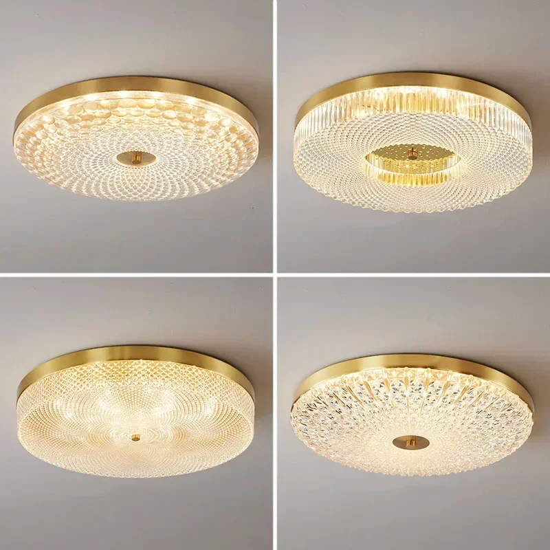 

2025 Modern New Light Luxury Led Round Acrylic Ceiling Lamp Bedroom Modern Living Room Balcony Indoor Copper Lighting For Home