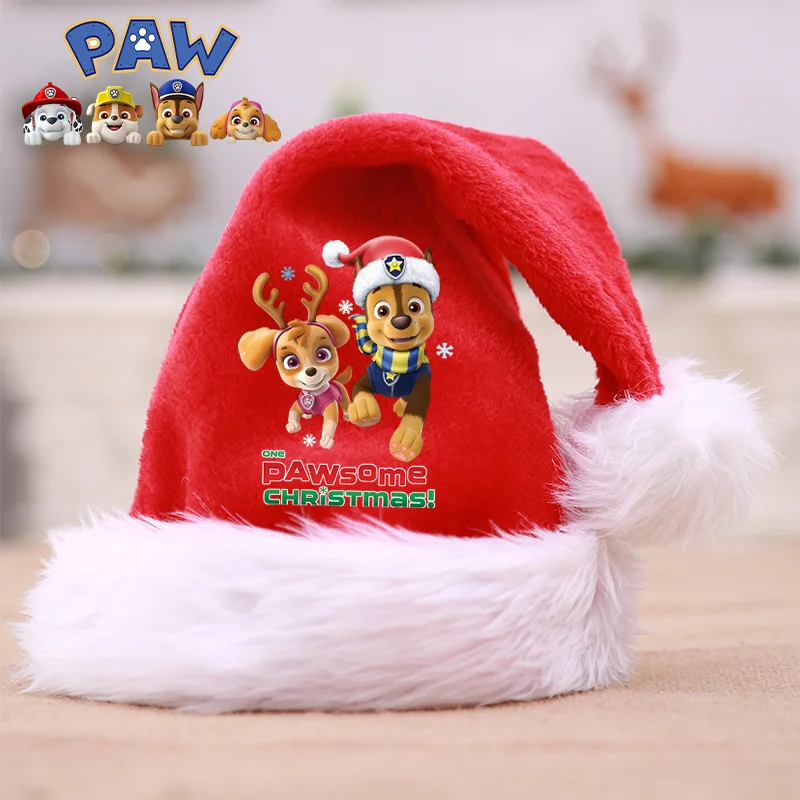 

Paw Patrols Parent-child Merry Christmas Hat Adults Women Red Santa Cap Boy Girl Xmas Dress Up New Year Party Decoration Gift