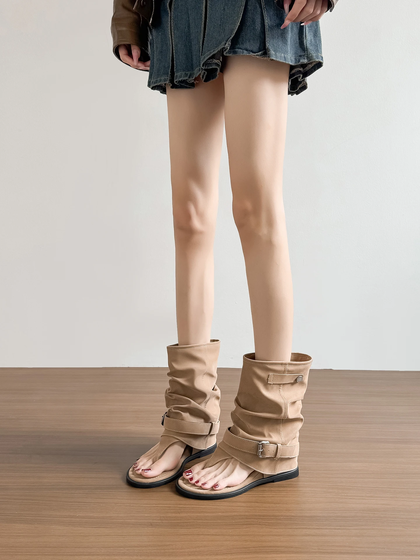 genuine-leather-roman-style-toe-post-sandals-women's-summer-2026-new-insole-heightening-pleated-boot-pants-roman-shoes