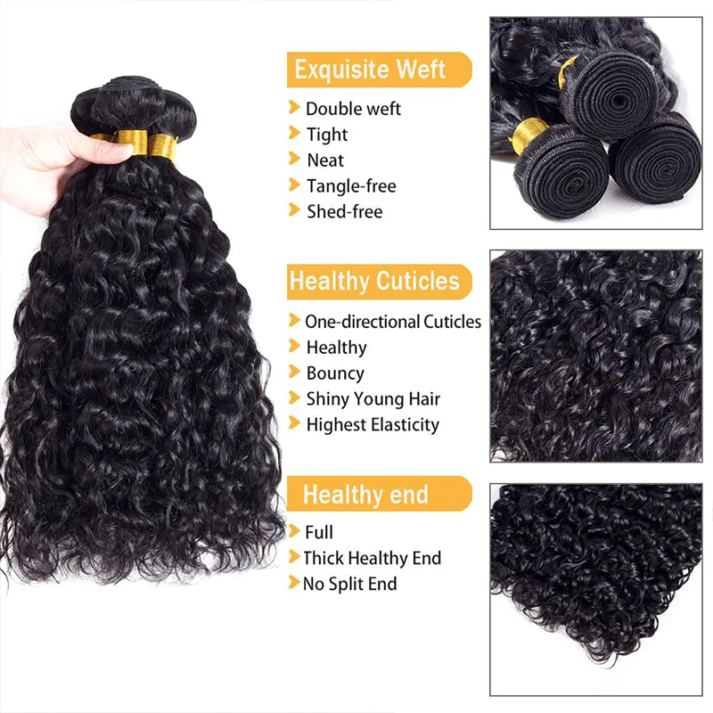 Extensiones de cabello humano ondulado y mojado, mechones de pelo rizado virgen brasileño, doble trama, 12a, 100 g/Pc, 4 Uds.