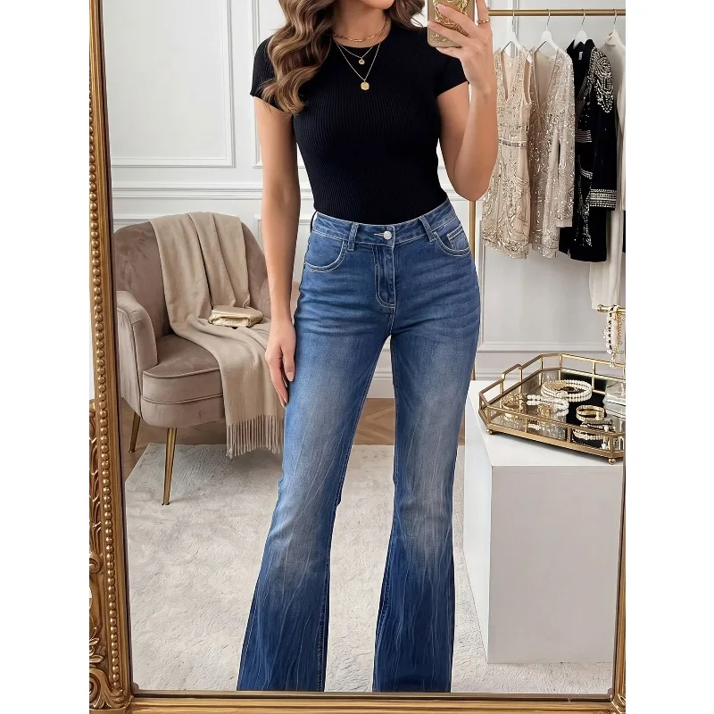 Spring Summer Women Vintage High Waist Casual Stretch Skinny Jeans High Quality Elastic Flare Jeans Female Y2K Denim Pencil Pant