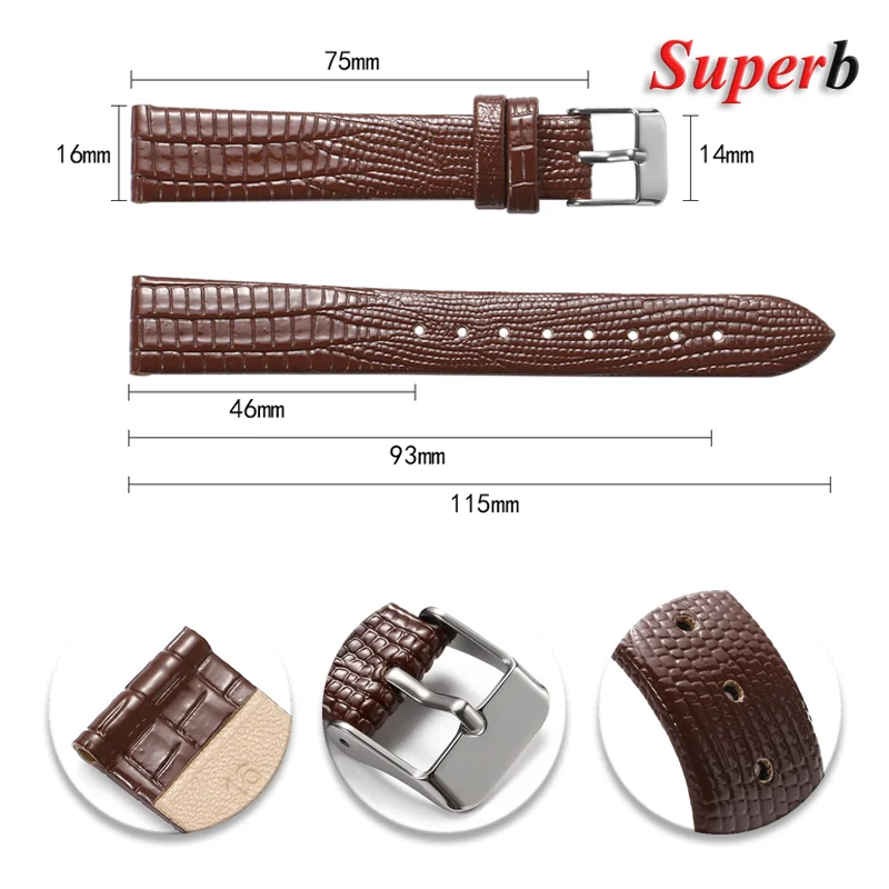 سليم الجلود حزام ساعة اليد 8 مللي متر 10 مللي متر 12 مللي متر 14 مللي متر 16 مللي متر لينة الجلود أشرطة ساعات يد الرياضة معصمه الرجال النساء أساور عالمية