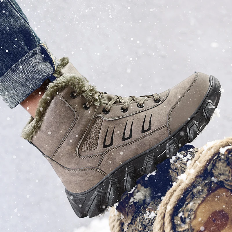 Unisex Winter Warm Travel Hiking Shoes Couples Large Size High Top Plush Snow Boots Men's Outdoor Sports Shoes 35-48#