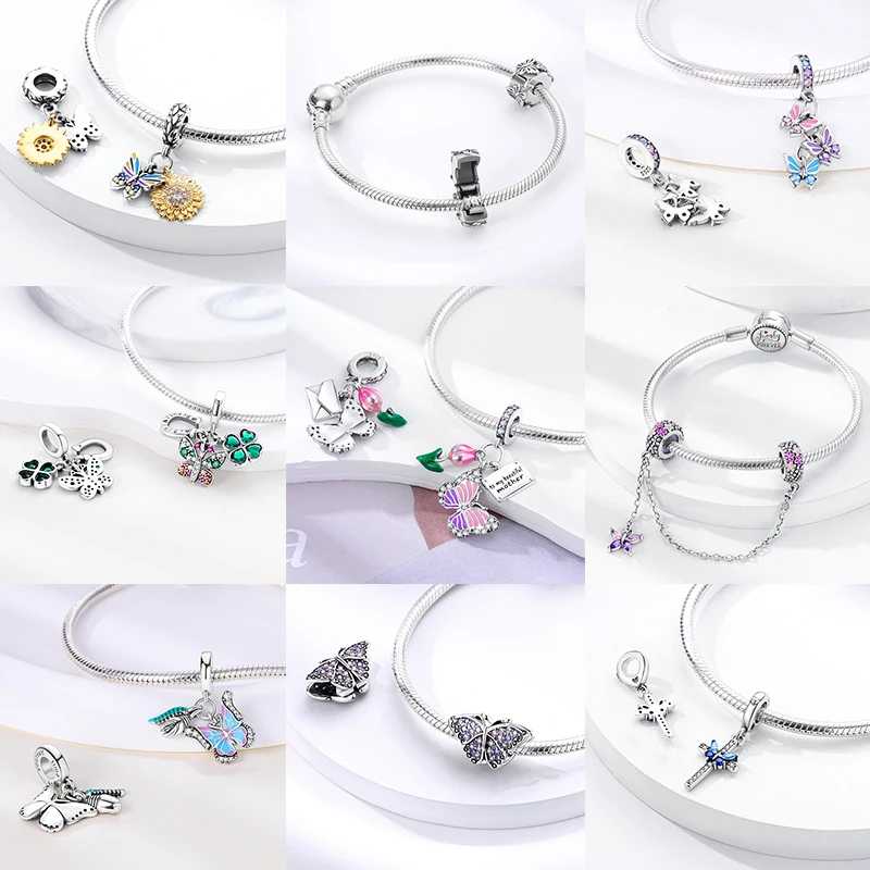 Schmetterlingsanhänger 925 Sterling Silber Rosa Blau Regenbogen Perlenanhänger Passend für Europäische Armbänder DIY Schmuck Geschenk für Frauen und Mädchen 2026 – Detail 4