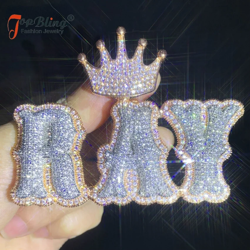 

TopBling Custom Crown Bail Letter Pendant With Iced Out Zirconia Gold Silver Color Name Necklace Men Women Hip Hop Chain Jewelry