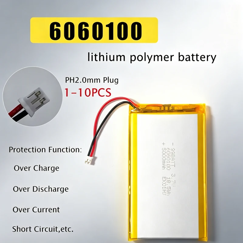 

6060100 Lithium Polymer Battery 3.7V 5000mAh LiPo for Power Bank Smart Watch Beauty Instrument Bluetooth Audio Electronic Toys
