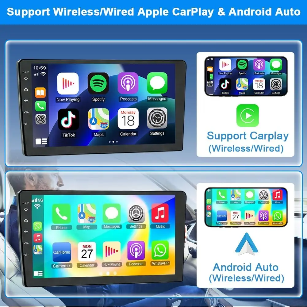 10.1-Inch Double Din Car Stereo for 2006-2014 Honda Ridgeline, Wireless Apple Carplay Android Auto, GPS Navigation Head Unit with DVR, Bluetooth, WiFi, RDS, Steering Wheel Control, Split Screen, Backup Camera, 4GB+64GB view 5