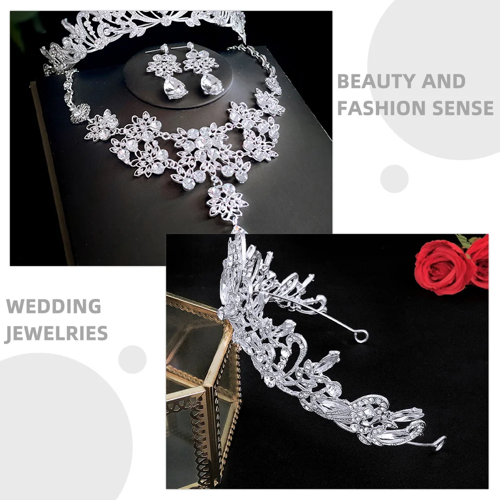 

1Set Sparkling Crown Necklace Earrings Set for Bride Women Wedding Prom Party Dangle Earrings Rhinestone Jewelry Gift Idea