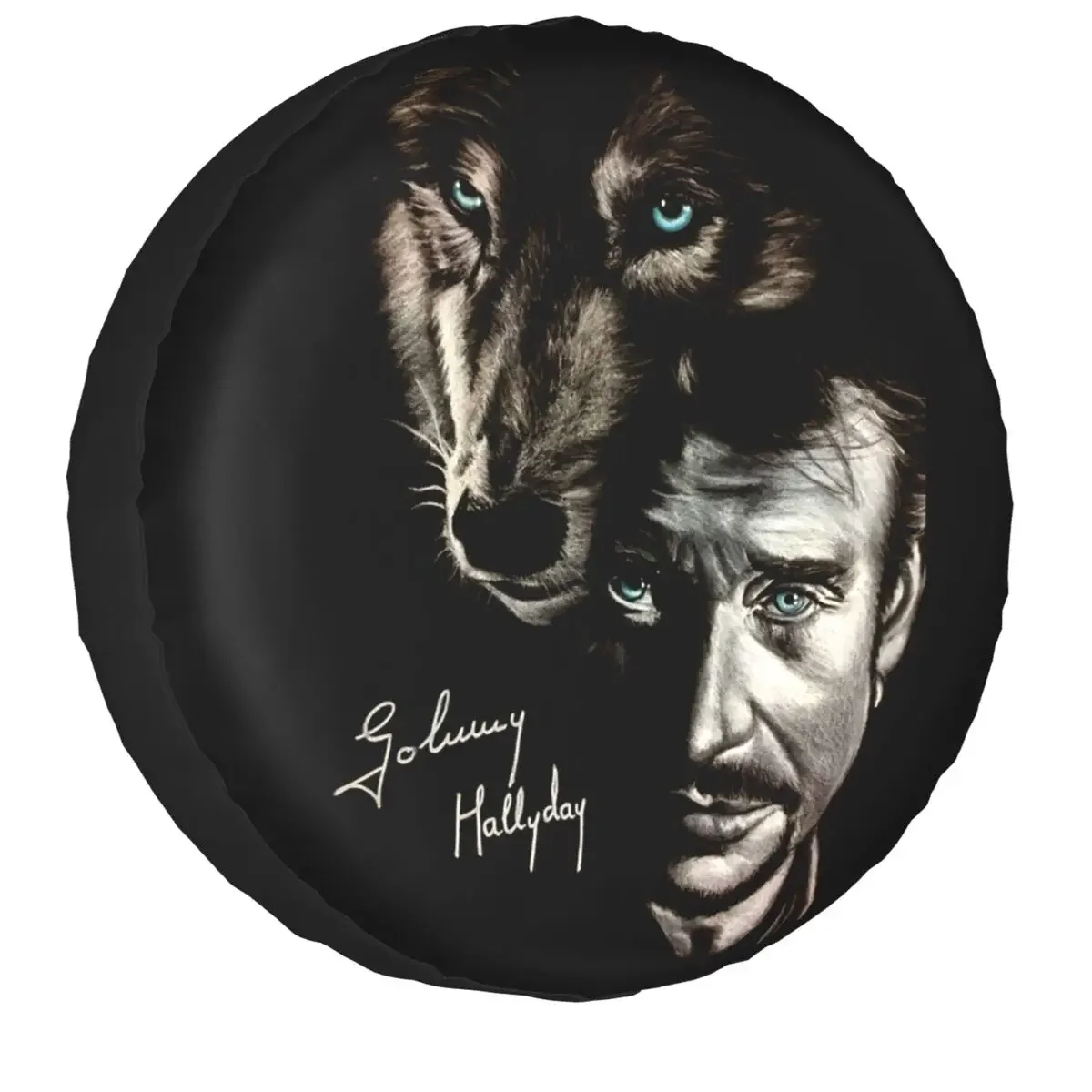 Johnny Hallyday And Wolf Tire Cover 4WD 4x4 SUV France Singer Rock Star Spare Wheel Protector for Jeep 14