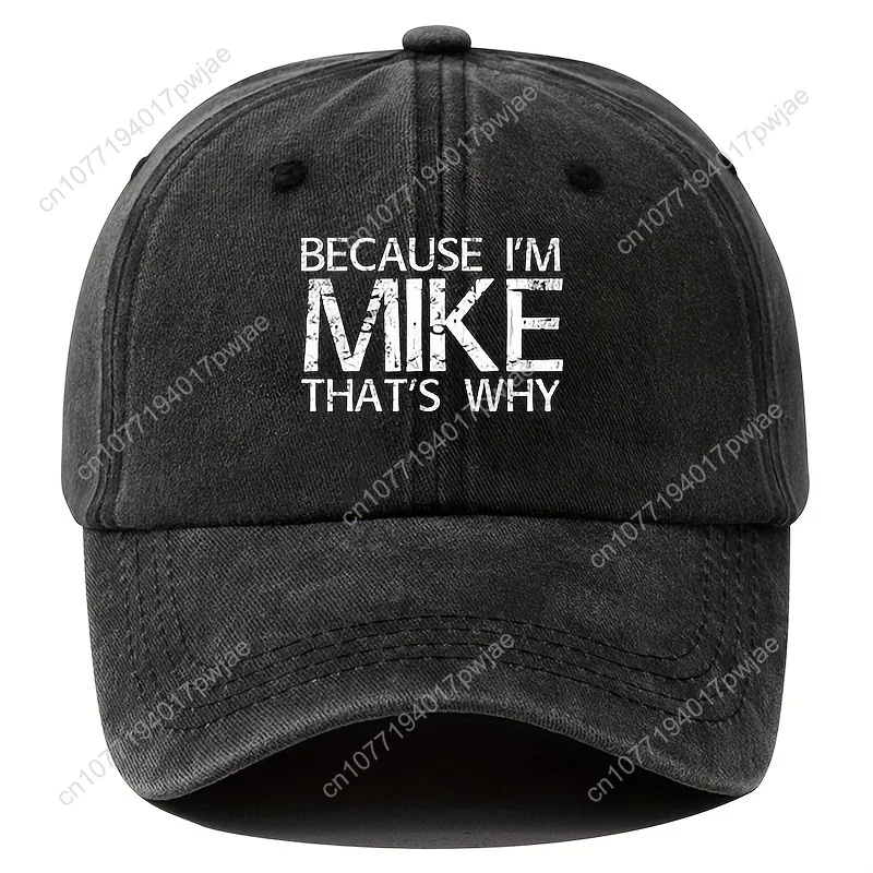 

Men's Retro Washed Baseball Cap "Because I'm Michael, So So" Print Black and White Text Hip Hop Cap
