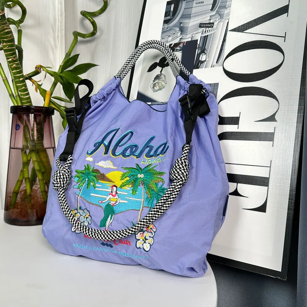 Bolsos de mano con bordado Hawaiano para mujer, de gran capacidad bolso de hombro, bolso ecológico de diseñador, bolso con asa de cuerda, monederos de compras de nailon