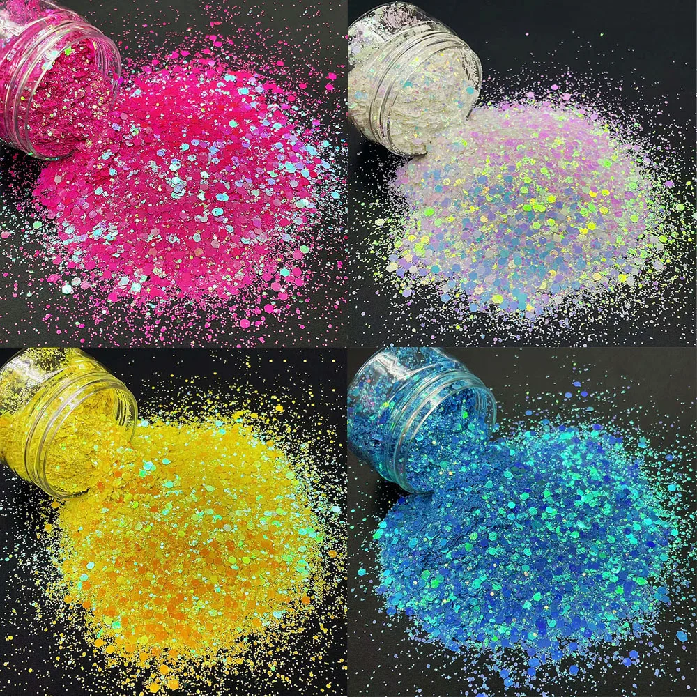 

Chunky Blue/Purple/Pink AB Color Shift Glitter Nail Art Flakes 20Grams Holographic Hex-Custom Polyester Spangles Sparkly Sequins